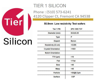 50.8mm  Low resistivity Test wafers