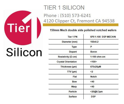 150mm Mech double side polished notched wafers